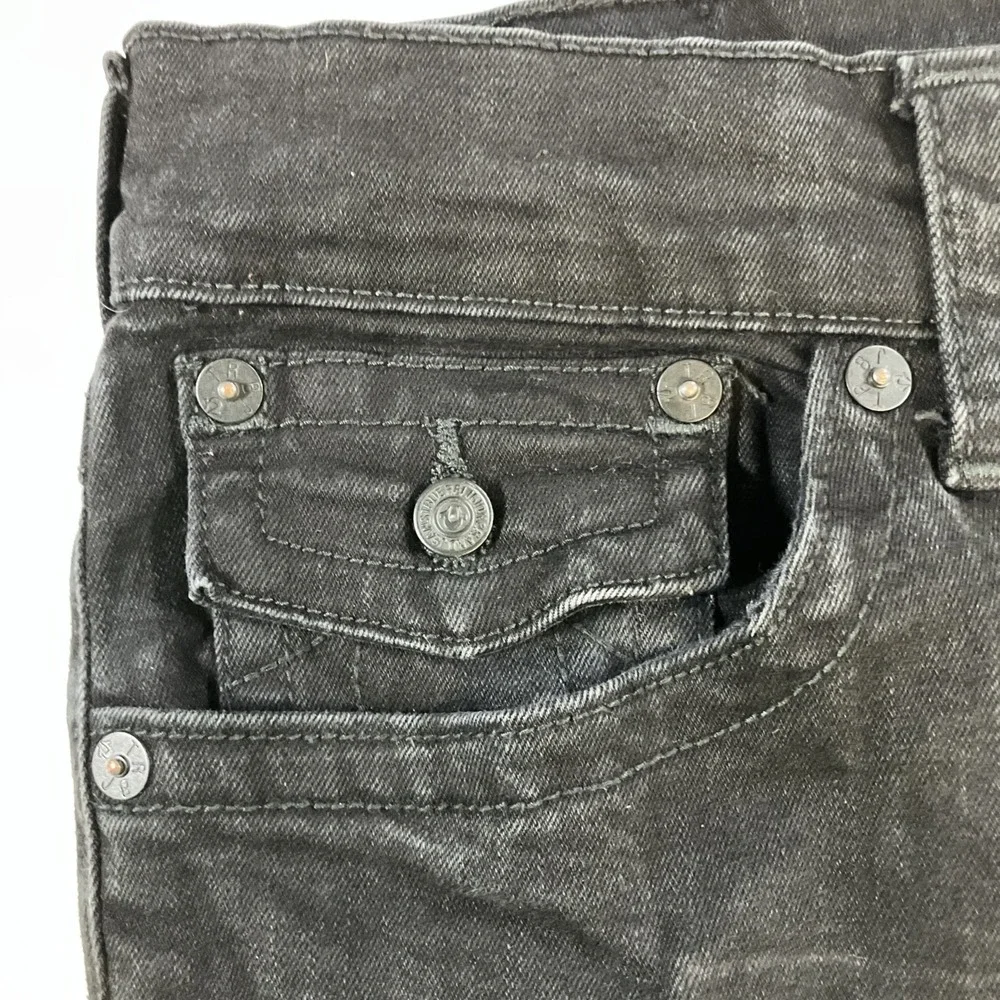 True Religion Rocco Jeans Mens 32 Black Relaxed Skinny Flap Pocket Stretch 32x34